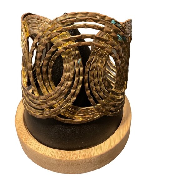 Unique Handcrafted Hammered Brass Cuff Bracelet Boho Chic Statement Jewelry - Picture 1 of 3